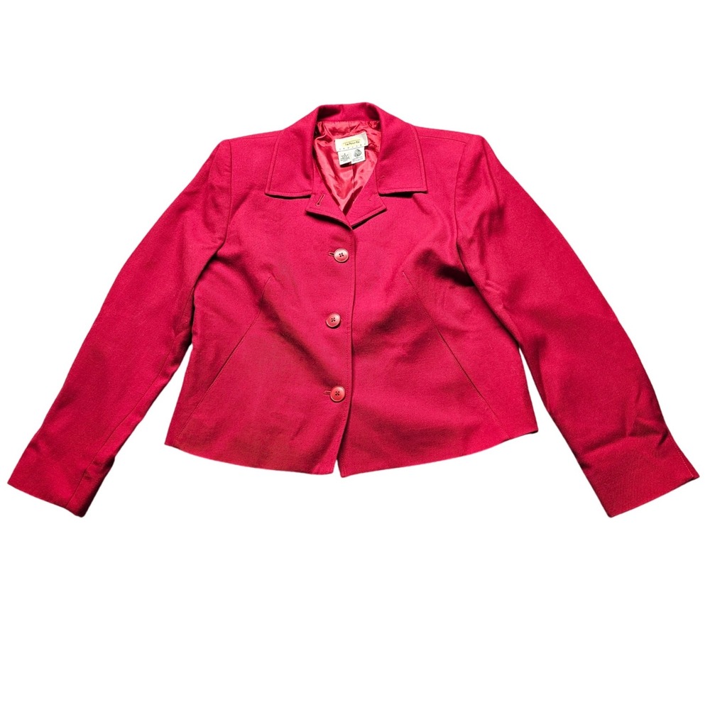 Talbots‎ Women's Petites Red 100% Wool Blazer Jacket Size 4P Preppy Officecore